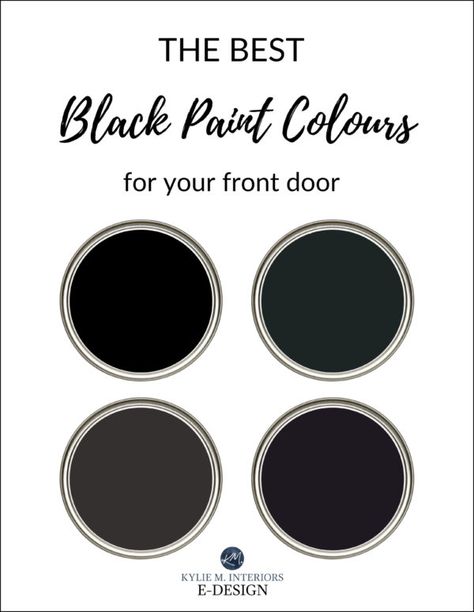 The best black front door paint colours exterior. Kylie M Interiors Edesign, online paint colour consulting. Benjamin and Sherwin Entry Paint Colors, Exterior Door Paint Colors, Best Front Door Paint Colors, Best Front Door Paint, Painted Exterior Doors, Navy Blue Paint Colors, Kylie M Interiors, Black Exterior Doors, Front Door Paint