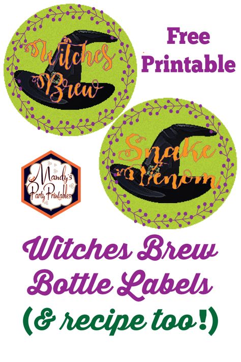 Witches Brew printable label with a Witches Brew recipe too! | Mandy's Party Printables Witches Brew Recipe, Witches Brew Labels, Witch Brew Recipe, Halloween Witches Brew, Preschool Fall, Halloween Printables Free, Free Gift Tags, The Good Witch, Witches Brew