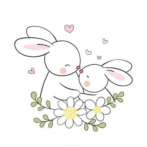 Draw rabbit mom and baby with beauty flo... | Premium Vector #Freepik #vector #flower Draw Rabbit, Birthday Painting, Pola Bordir, Baby Embroidery, Pola Sulam, Art Pastel, Vector Drawing, Hand Embroidery Patterns, Flower Beauty