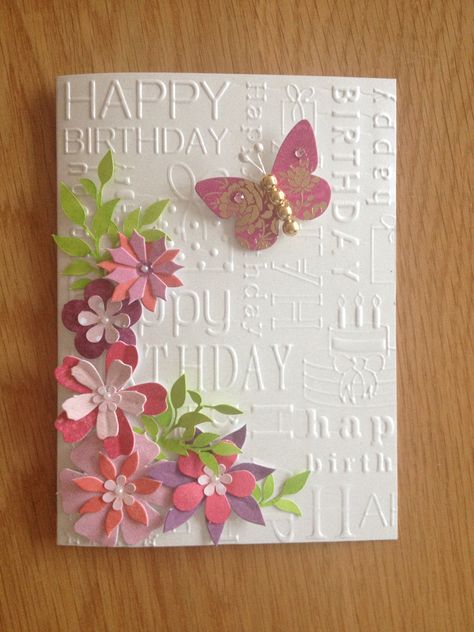 Cards With Flowers Cardmaking, Butterfly Birthday Cards Handmade, Butterfly Birthday Cards, غلاف الكتاب, Homemade Birthday Cards, Hand Made Greeting Cards, Cricut Cards, Embossed Cards, Birthday Cards Diy