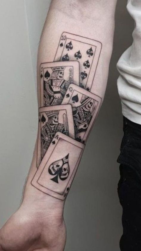 Tattoo Cards Playing, Jack Playing Card Tattoo, Card Tattoos For Men, Poker Tattoo Ideas, Lifes A Gamble Tattoo, Gambling Tattoo Ideas, Jack Playing Card, Gamble Tattoo, Compass Tattoos Arm