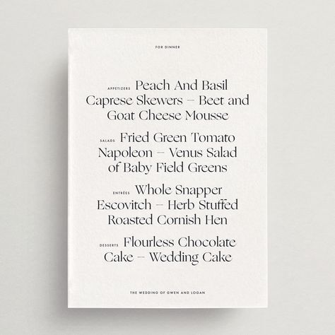 Wedding Menus Design, Beet And Goat Cheese, Wedding Sparrow, Letterpress Wedding, Wedding Menu Cards, Menu Card, Print Finishes, Stationery Collection, Response Cards