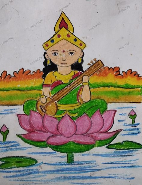 Saraswati kid drawing Saraswati Drawing For Kids, Saraswati Drawing Easy, Saraswati Drawing, Students Drawing, Basic Drawings, Cartoon Drawing For Kids, Bossy Girl, Easy Scenery, Scenery Drawing For Kids