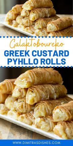 Philo Dough Dessert Recipes, Philo Dough Recipe, Phyllo Dough Pie, Custard Rolls, Greek Custard Pie, Phyllo Rolls, Philo Dough, Dimitras Dishes, Italy Recipes