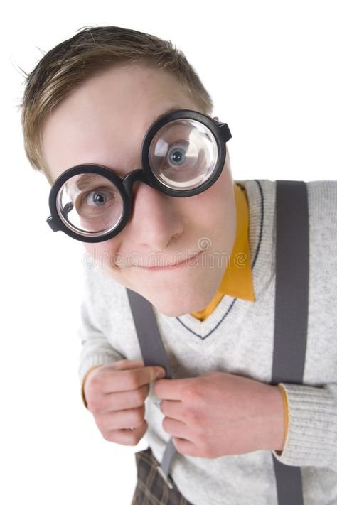 Be gentle... Shy nerd in funny glasses. Smiling and looking at camera. Holding h , #affiliate, #glasses, #Smiling, #camera, #funny, #gentle #ad Nerd Stock Photo, Nerd Stock Image, Big Glasses Drawing, Holding Glasses Reference, Looking Up At Camera Reference, Nerd Reference, Smiling Reference, Funny Glasses Pictures, Nerd With Glasses