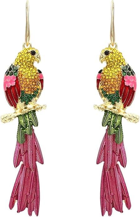 Amazon.com: Colorful Parrot Dangle Earrings Shining Rainbow Rhinestone Drop Earrings Bohemian Animal Bird Earrings for Women Jewelry: Clothing, Shoes & Jewelry Rainbow Parrot, Parrot Earrings, Big Statement Earrings, Vintage Parrot, Popular Earrings, Funny Earrings, Bird Parrot, Gold Chandelier Earrings, Colorful Parrots