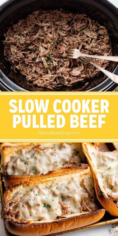 Slow Cooker Shredded Beef Sandwiches, Crockpot Pulled Beef Sandwiches, Pulled Roast Beef Crockpot, Shredded Roast Beef Sandwiches, Beef On A Bun Slow Cooker, Shredded Beef Stroganoff, Shredded Beef Sandwiches Crockpot, Crock Pot Pulled Beef, Hot Beef Sandwiches Crockpot