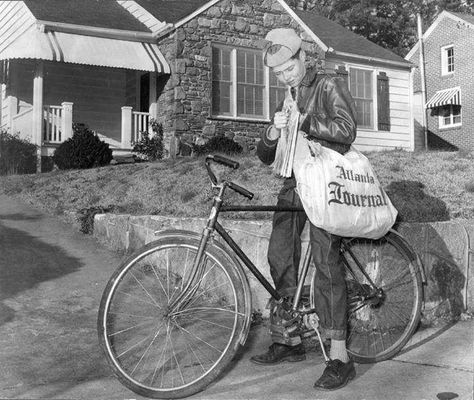 Newspaper boy Newspaper Delivery, Paper Boy, Vintage Memory, The Old Days, Sweet Memories, The Good Old Days, Vintage Photographs, Back In The Day, Old Pictures