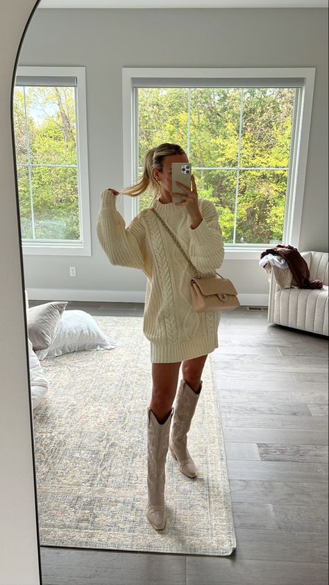 Call Sweater Outfit, Classy Sweater Dress Outfit, Over Sized Sweater Dress Outfit, Christmas Dinner Outfit Classy Casual, Western Sweater Dress Outfits, Sweater Dresses Outfits, Sweater Dress And Boots Outfit, Fall Sweater Dress Outfits, Oversized Sweater Dress Outfit