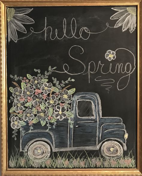 Country Chalkboard Art, Spring Themed Chalkboard, Hello Spring Chalkboard Art, Spring Chalkboard Ideas Easy, Spring Whiteboard Ideas, Easy Spring Chalkboard Art, April Chalkboard Art, Chalkboard Art Spring, March Chalkboard Ideas