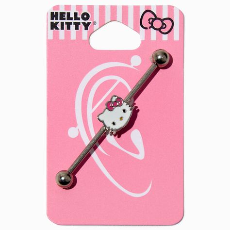 Bar Through Ear Piercing, Baddie Piercing Ideas, Hello Kitty Industrial Piercing, Rock Hello Kitty, Industrial Bar Piercing, Hello Kitty Hair, Hello Kitty Room Decor, Hello Kitty Face, Industrial Piercing Jewelry