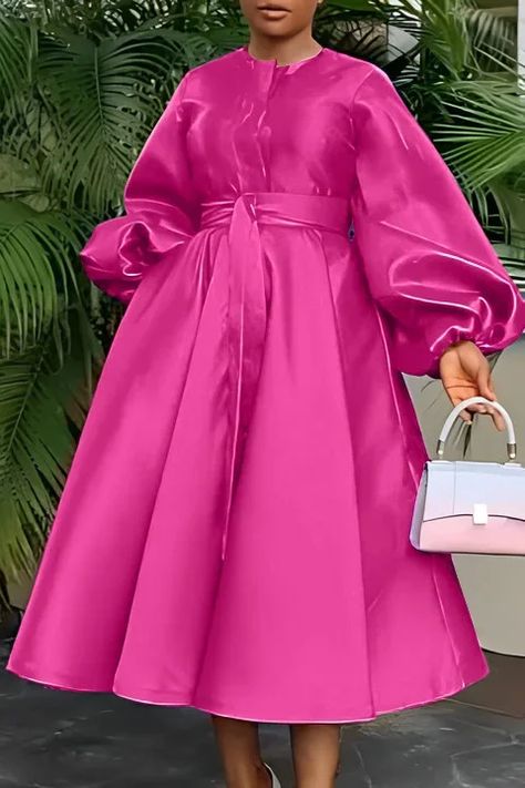 Elegant Satin Lantern Sleeve Party Maxi Dress Women Solid Button Down Shirt Evening Wedding Long Church Wedding Guest Dress, Sun Outfits, Look Casual Chic, Cut Clothes, Elegant Party Dresses, Lantern Sleeve Dress, Church Wedding, Elegant Party, One Piece Dress