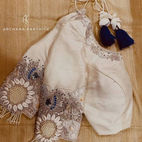 #Trending: Sea-shell Blouses Are Stealing The Limelight For All The Right Reasons | WedMeGood Kurti Embroidery, Wedding Saree Blouse Designs, Traditional Blouse Designs, Maggam Works, Fashionable Saree Blouse Designs, Wedding Blouse Designs, Blouse Designs Indian, Simple Blouse Designs, Blouse Designs Silk