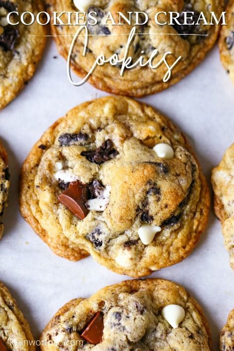 Cookies and Cream Cookies are soft, buttery cookies loaded with crushed Oreos, melty chocolate chunks, and white chocolate chips - DELISH!