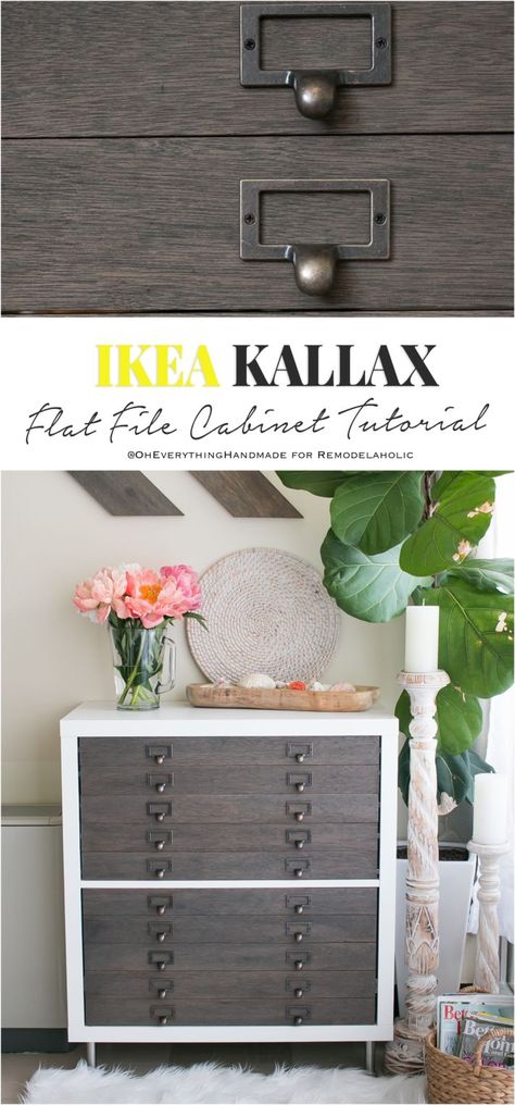 Amazing IKEA KALLAX Flat File Cabinet Hack. #IKEA #KALLAX #hack #ikeaHack #flatfilecabinet #cabinet #storage #oheverythinghandmade Kallax 4 Cube Hack, File Cabinet Alternative Ideas, Cabinet Hack, Flat File Cabinet, Craft Tables, Ikea Kallax Shelf, Cube Shelf, Ikea Kallax Hack, Flat File