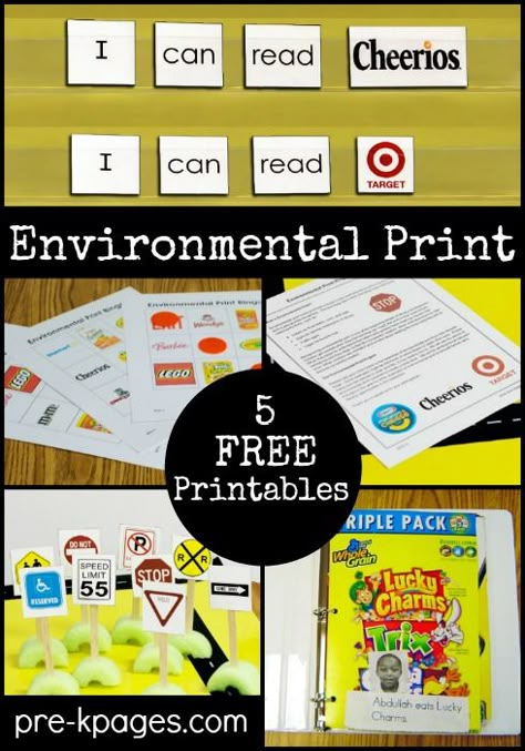 5 Free Environmental Print Activities for Preschool and Kindergarten Environmental Print Activities, Prek Literacy, Emergent Literacy, Pre K Pages, Environmental Print, Preschool Teachers, Preschool Reading, Language Centers, Activities For Preschool