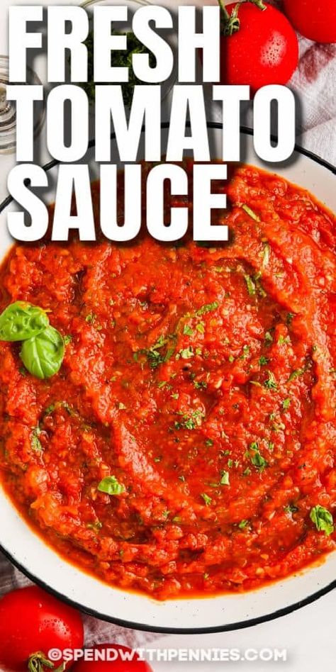 Easy Fresh Tomato Sauce, Best Tomato Sauce, Pasta Sauce With Fresh Tomatoes, How To Make Tomato Sauce, Fresh Tomato Sauce Recipe, Red Sauce Recipe, Fresh Tomato Pasta, Pizza Homemade, Italian Tomato Sauce