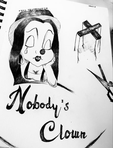 Chicana Clown Drawing, Nobodys Clown Drawing, Chicana Drawings Easy, Easy Chicano Art, Nobodys Clown, Clown Drawing Chicano, Oldies Drawings Easy, Los Yesterdays, Chicano Sketches