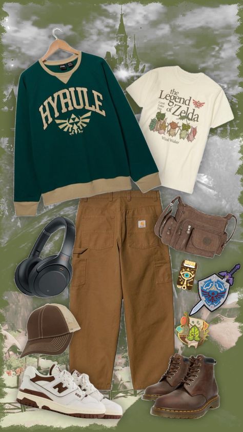 went to boxlunch i loved their zelda stuff #outfitinspo #outfit #zelda #green #brown Wind Waker, Green Brown, Zelda, Outfit Inspo, Green