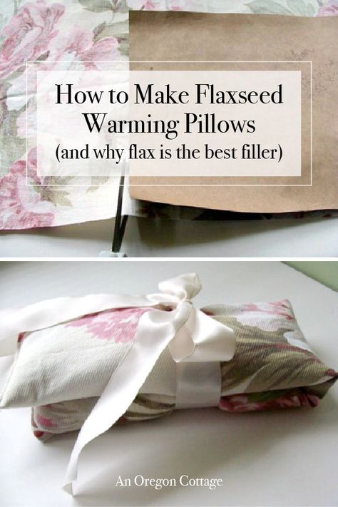 A great tutorial on how to make flaxseed DIY heating pads. Plus why flaxseed is the best filler - not rice or corn filling. Includes pattern, fabric ideas, and steps for this easy-sew warming pillow that makes a great gift! Flax Seed Heating Pad, Diy Heating Pad, Pillows Diy, Flaxseed, Heating Pad, Diy Pillows, Sewing Gifts, Crafty Diy, Best Diy