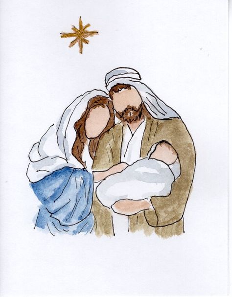 Christmas Drawing Jesus, Manger Scene Watercolor, Christian Christmas Drawings, Nativity Scene Drawing Simple, Nativity Scene Watercolor, Watercolor Manger Scene, Jesus Birth Images, Advent Watercolor, Watercolor Nativity Scene