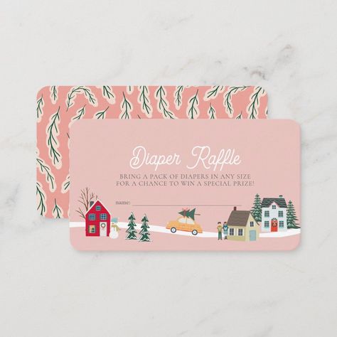 Holiday Town/Village Pink Diaper Raffle Ticket Holiday Houses, Light Pink Background, It Takes A Village, Takes A Village, Raffle Ticket, Baby Shower Diaper Raffle, Diaper Raffle Tickets, Diaper Raffle, Botanical Pattern