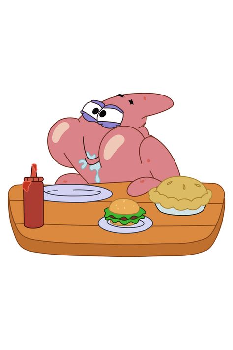 We are all a little bit Patrik when we are hungry and the food before us is tasty. So be Patrick and enjoy with our new Patrick Star Eating Sticker.. Patrick Star Cool, Cute Eating Cartoon, Cartoon Eating Food, Hungry Wallpaper, Patrick Cool, Eat Wallpaper, Eat Cartoon, Hungry Cartoon, Eating Sticker