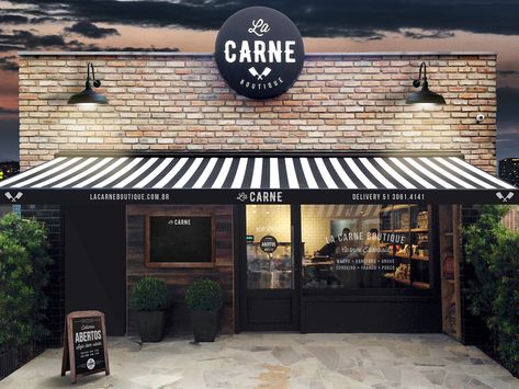 La Carne Boutique on Behance Carnicerias Ideas, Restaurant Facade, Restaurant Exterior Design, Coffee Shop Concept, Cafe Exterior, Restaurant Exterior, Grocery Store Design, Meat Shop, Supermarket Design