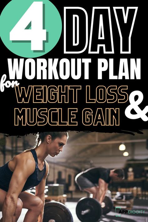 4 Day Workout Plan, 4 Day Workout Routine, Weight Lifting Plan, 4 Day Workout, Day Workout Plan, Muscle Gain Workout, Weight Lifting Routine, Lifting Workouts, Workout Splits