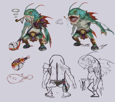 ArtStation - Journey to the West: Demon Chapter(2017)，vr games character design 奔波儿灞the boss, Beckham Chiu Catfish Character Design, Fish Monster Character Design, Kraken Character Design, Aquatic Creature Design, Marine Character Design, Fish Man Character Design, Fish People Character Design, Aquatic Character Design, Beach Character Design