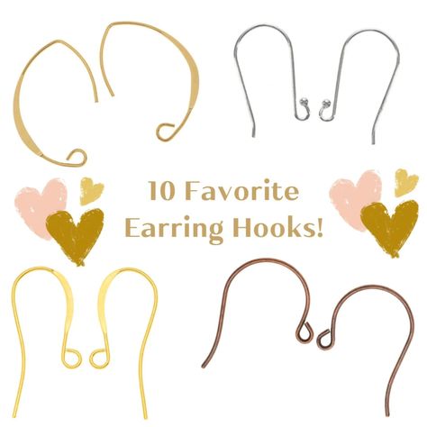 We use earring hooks all the time! They are one of the main staples to jewelry making. What's nice about earring hooks, is that you have so many different choices and can really make the earring hook disappear into the design or become the focal of the design. With almost 300 in-stock earring hook styles to choose from, there is really the right hook for every project. Below are our personal 10 favorite earring hooks!       Earring Findings, Long Earring Hooks 25mm, Gold Plated      Earring Findings, Gold Hook Earring, How To Make Earring Hooks, Pearl Hook Earring, Gold Dangle Earrings With Hooks And Links, How To Make Wire Earring Hooks, Crafty Jewelry, Long Earring, Beading Cord, Fancy Stones