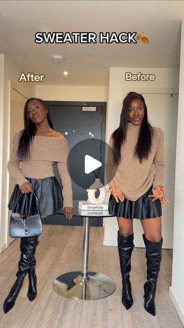 Fikkypearl / UK Fashion Influencer on Instagram: "STYLING SWEATER /TRYING VIRAL FASHION HACK 🍂 

It’s Cardigan season, if you’re bored of your sweater try this fashion hack for a Casual Fall Outfit and you’ll have an off shoulder Knit sweater

#fashionhacks #stylinginspiration #autumntrends 

Casual outfit, fall outfit, sweater outfitinspo, autumn outfit" Cardigan On Shoulder Outfit, Dress With Sweater Over It Fall Outfits, Sweater Hacks Style, Off Shoulder Knit Sweater, Sweater Hacks, Casual Outfit Fall, Apple Scones, Casual Fall Outfit, Autumn Trends