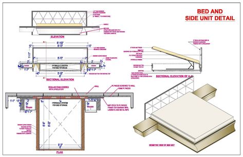 Double Bed with Headboard and Side Table DWG Detail Side Table Dimensions Bedroom, Bed Detail Design, Bed Side Table Dimensions, Double Bed With Side Table, Bed Section Detail Drawing, Architect Notes, Decent Bed Design, Bed Construction, Autocad Design