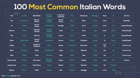 TOP 100 Most Common Italian Words + 📚 FREE PDF & Quiz - The Intrepid Guide Italian Pronunciation, Speak Italian, She Is, Stop Trying, Italian Words, Word Free, Ate Too Much, Learning Italian, English Translation