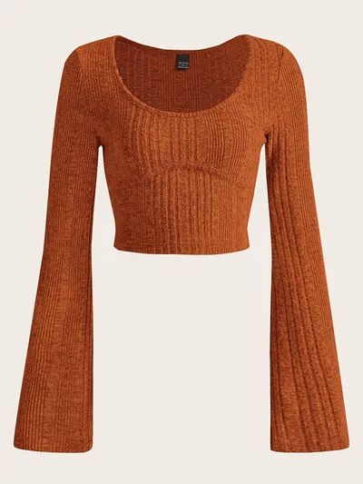 Crop Top - Buy White Crop Top, Cute Crop Tops And Long Sleeve Crop Top Online With Free Shipping On Temu Blusas Crop Top, Orange Outfits, Bell Sleeve Crop Top, Fall Attire, Orange Outfit, Orange Blouse, Crop Top Shirts, Swaggy Outfits, Really Cute Outfits