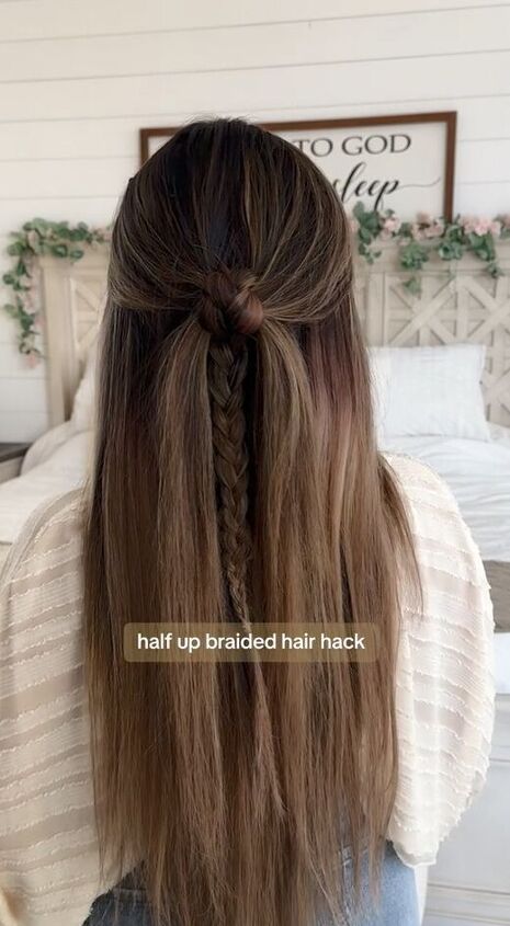 I have a sophisticated yet simple to achieve half-up, half-down braid hairstyle that you might love! Just follow along with my step-by-step tutorial to create it with me. Half Up Hair Homecoming, Hair Styles With Braids Half Down, Half Up Braided Hair, Half Up Braided Hairstyles, Half Up Hair Do, Half Up Braid, Braided Hairstyles For Long Hair, Braid Half Up Half Down, Hair Hack