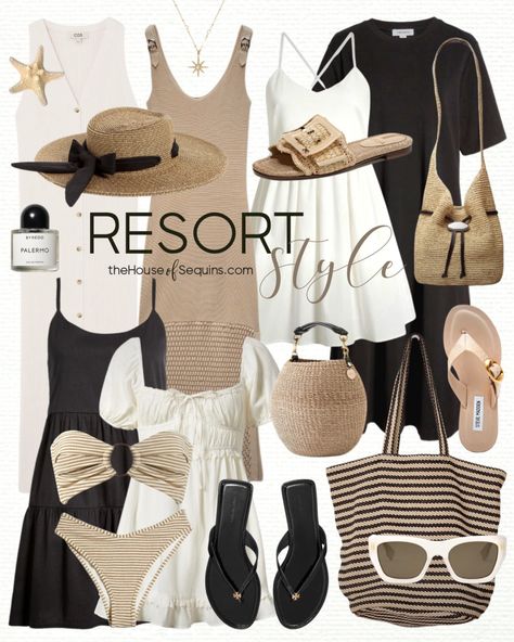 Nordstrom vacation outfit and resortwear finds! Summer outfit Beach travel outfit, Maxi Dress, t-shirt dress, mini dress, bikini, straw bucket bag, beach bag, woven tote, , Sam Edelman Bambi raffia sandals, Steve Madden Rays flip flops, straw hat, sun hat Chic Beach Vacation Outfits, Straw Hat Outfit Summer Casual, Beach Travel Outfit, Straw Bag Outfit, Straw Hats Outfit, Hat Outfit Summer, Italy Summer Outfits, Beach Trip Outfits, Summer Outfit Beach