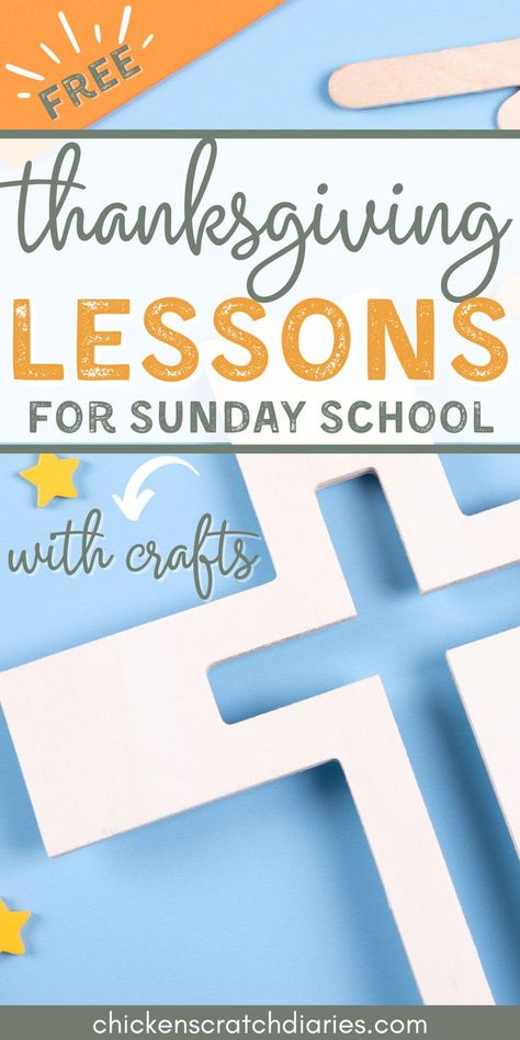 Paper craft cross on a blue background with text overlay "Free Thanksgiving Lessons for Sunday School - with crafts" Sunday School Pumpkin Lesson, Preschool Christian Thanksgiving Crafts, Thanksgiving God Crafts For Kids, Thanksgiving Jesus Craft, Thankful For Jesus Craft, Thanksgiving Sunday School Lesson Crafts Preschool, Thanksgiving Preschool Projects, Thankful Lessons For Kids Sunday School, Thanksgiving Childrens Church Lesson