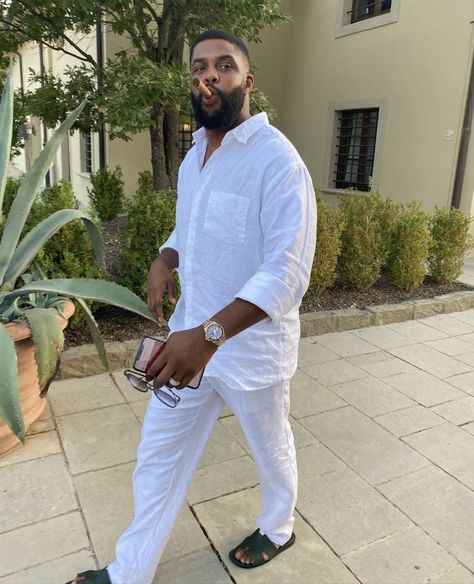 White linen pants men All White Yacht Party Outfit Men, White Outfits For Men Classy, Guys Cruise Outfits, All White Miami Outfit, Linen For Men Casual, Spain Men Outfits, Morocco Outfit Ideas Men, Dubai Mens Fashion, Male Cruise Outfits