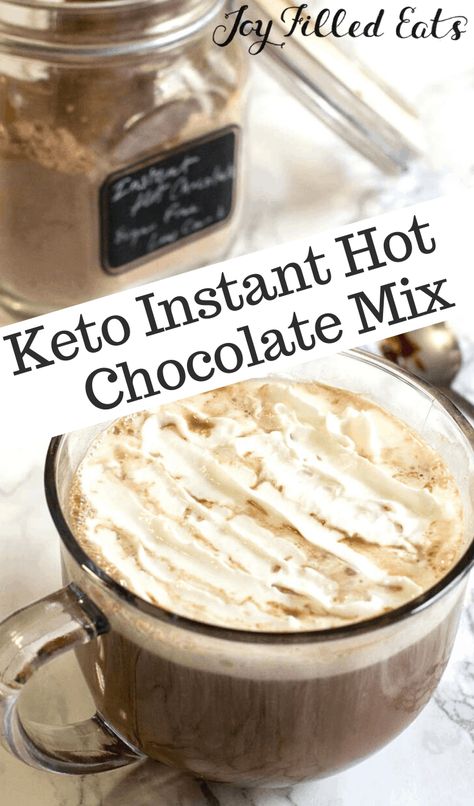 My Three Ingredient Instant Sugar Free Hot Chocolate Mix takes a family favorite and makes it healthier. With a batch of this on hand, even the kids can make their own sweet treat. #lowcarb #lowcarbrecipes #lowcarbdiet #keto #ketorecipes #ketodiet #thm #trimhealthymama #glutenfree #grainfree #glutenfreerecipes #recipes  #desserts #dessertrecipes #ketodessert #lowcarbdessert #sugarfree Sugar Free Hot Chocolate Mix - 3 Ingredients, Keto, THM S, Low Carb, Gluten Free, Dairy Free Option Sugar Free Hot Cocoa Mix Recipe, Sugar Free Hot Chocolate, Hot Cocoa Mix Recipe, Hot Chocolate Mix Recipe, Low Carb Drinks, Joy Filled Eats, Low Carb Sweets, Hot Cocoa Mixes, Hot Chocolate Mix