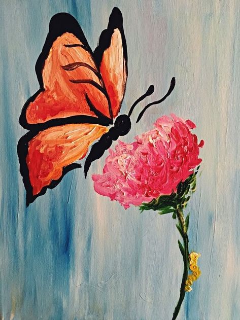 How To Make Canvas, Easy Flower Painting, Butterfly Art Painting, Canvas Painting Tutorials, Simple Acrylic Paintings, Beginner Painting, Watercolor Sketch, Butterfly Art, Canvas Art Painting