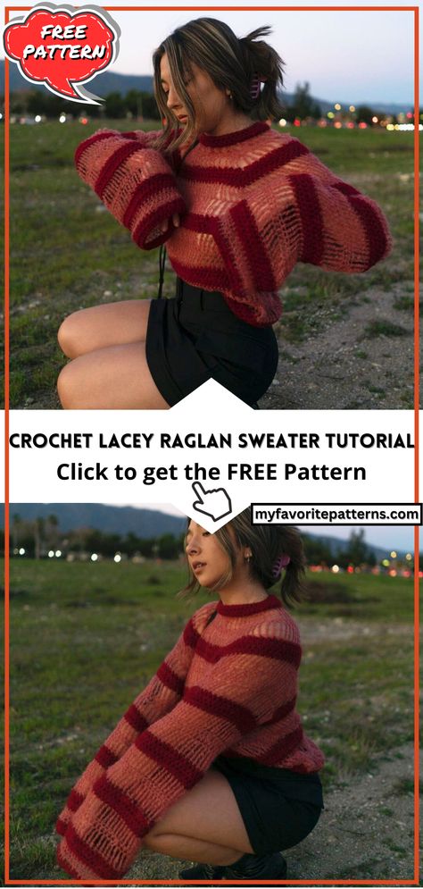 Crochet Lacey Raglan Sweater Tutorial Raglan Sweater Crochet Pattern, Raglan Crochet Sweater Pattern Free, Crochet Raglan Sweater Pattern Free, Crochet Raglan Sweater Pattern, Raglan Crochet Sweater, Crochet Raglan Sweater, Raglan Crochet, Handmade Crochet Hook, Crochet Sweater Design