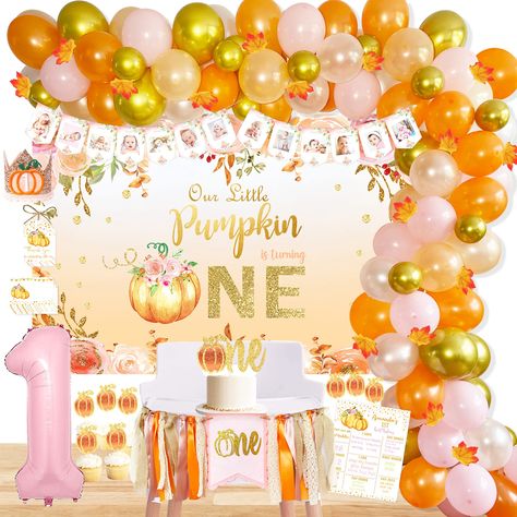 PRICES MAY VARY. Pumpkin First Birthday Party Decorations Includes - 83pcs fall themed balloon garland arch set, our little pumpkin is turning one backdrop, pumpkin first birthday high chair banner, pumpkin first birthday crown, 9pcs cake toppers, pumpkin first birthday milestone poster, pumpkin first birthday photo banner, number 1 foil balloon, 50pcs little maple leaves, 12pcs label cards, 12pcs gift label tags, 16ft flax string. Perfect For Fall Themed Party - Suit for fall theme 1st birthday Thanksgiving 1st Birthday, Pumpkin 1st Birthday Party, Pumpkin First Birthday, 1st Birthday Party Decorations, 1st Birthday Decorations, First Birthday Decorations, 1st Birthday Party, First Birthday Party, Autumn Fall