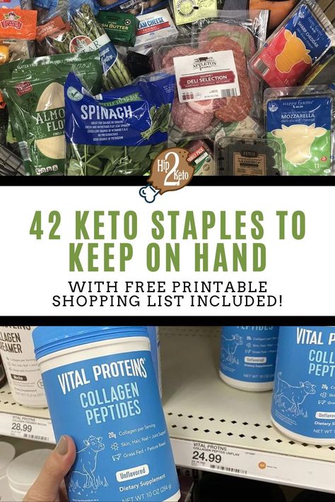 Are you starting a keto diet or looking for new keto products to try? Check out our list of 42 keto staples to have on hand. We’ve included a FREE printable grocery shopping list. Healthy Keto Grocery List, Keto Costco List, Keto Grocery List For Beginners, Keto Staples, Keto Basics, Almond Milk Cheese, Keto Products, Keto Shopping List, Grocery Shopping List