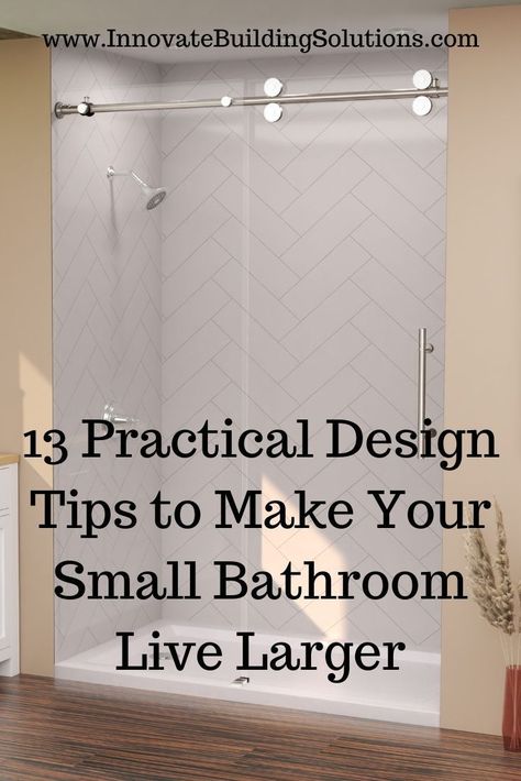 13 design tips to make your small bathroom live larger. | Innovate Building Solutions | Laminated Shower Wall Panels | Shower Pans | Upgrade Your Shower #BathroomRemodel #ShowerBase #ShowerWallPanels Shower Instead Of Bathtub, Tub Surround Panels, Alcove Tile Shower Ideas, Acrylic Shower Base With Tile Walls, Diy Shower Surround Cheap, Waterproof Laminate Shower Walls, Bathroom Laminate Wall Panels, Laminated Shower Wall Panels, Changing Tub To Shower Only