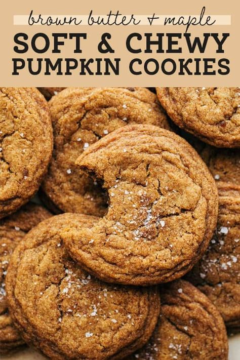 Unlike most pumpkin cookies, these are soft, dense, chewy, and baked with brown butter and maple. They're packed with so much flavor but are so easy to make! Zero chill time required. #pumpkincookies #pumpkinspice #cookies #brownbutter #butternutbakery | butternutbakeryblog.com Butternut Bakery Pumpkin Cookies, Brown Butter & Maple Chewy Pumpkin Cookies, Browned Butter Pumpkin Cookies, Pumpkin Brown Butter Cookies, Chewy Brown Butter Maple Pumpkin Cookies, Pumpkin Maple Cookies, Brown Butter Maple Pumpkin Cookies, Pumpkin Walnut Cookies, Brown Butter Pumpkin Oatmeal Cookies