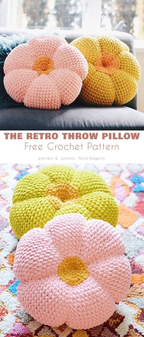 Flower Pillows, Crochet Pillow Patterns Free, Crochet Cushion Pattern, Throw Pillow Pattern, Retro Throw Pillows, Crochet Cushion Cover, Crochet Pillow Pattern, Crochet Pillows, Clothes Crochet