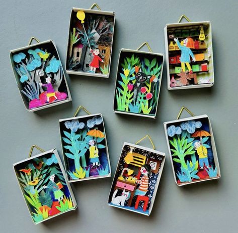 Matchbox Crafts, 3d Collage, Easter Centerpiece, Matchbox Art, Camping Art, Paper Cut Art, Paper Sculpture, Teaching Art