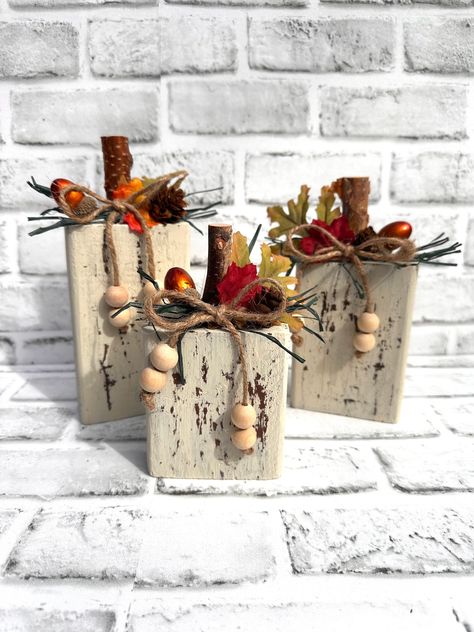 Small Fall Wood Crafts, Pumpkins Made From 4x4 Post, Multi Season Decor, Hand Saw Crafts Ideas, What To Make With Wood Scraps, Fall Crate Porch Decor, Wooden Autumn Decor, Fall Pumpkin Paintings On Wood, Fall Tea Cup Arrangements