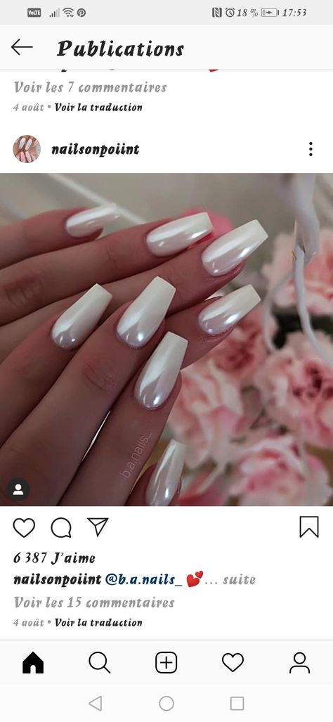 White Chrome Winter Nails, Pearl Chrome Wedding Nails, Pearl White Acrylic Nails Coffin, White Chrome Nails Ballerina, Pearl Chrome Nails Coffin, White Mettalic Nails, White Chrome Nails With Glitter, White Chrome Coffin Acrylic Nails, White Chrome Valentine Nails